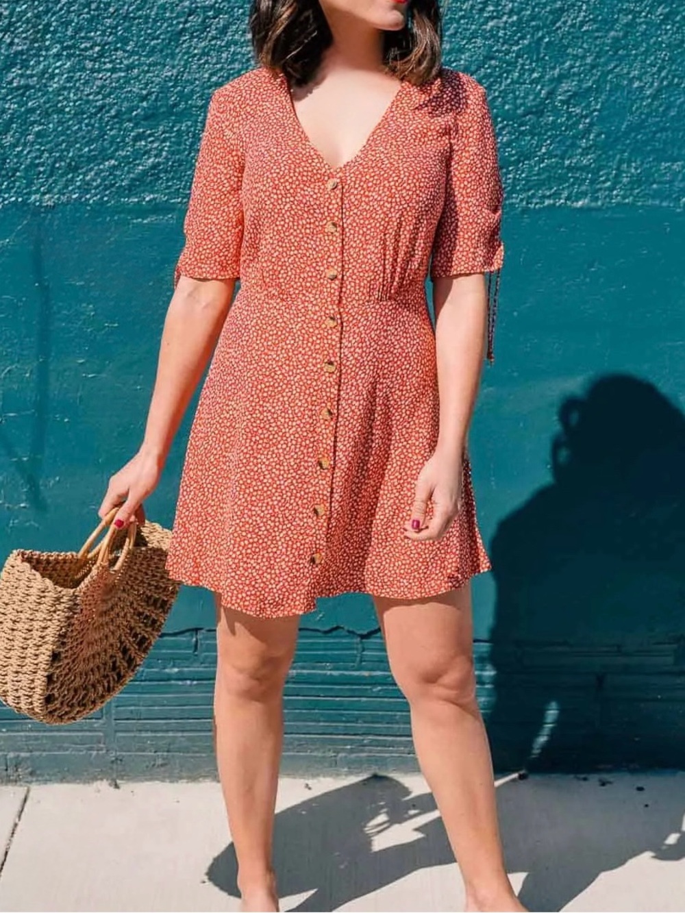 H&M Red Button-Front Floral Women’s Dress- Size 12